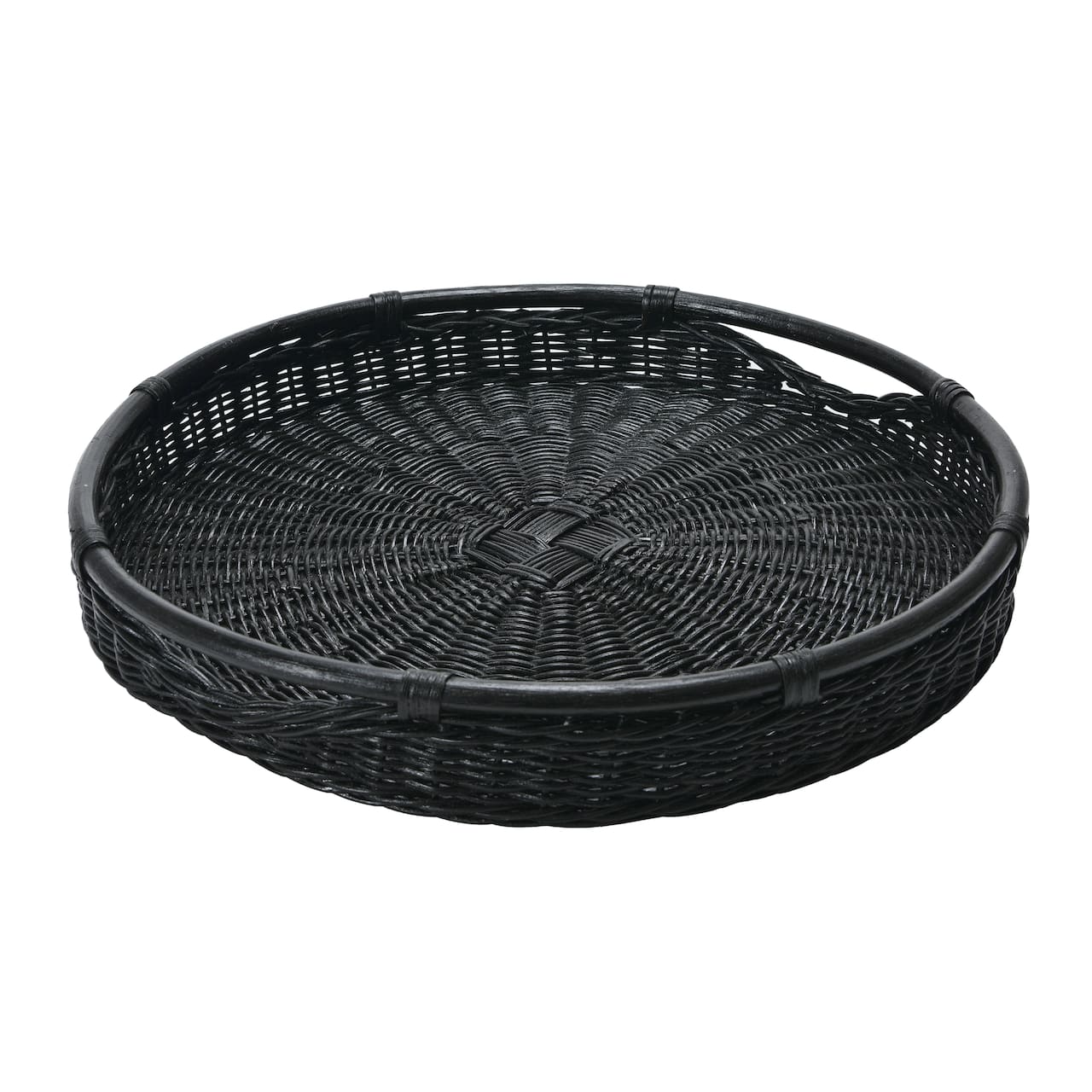 Black Wicker Trays with Handle Set